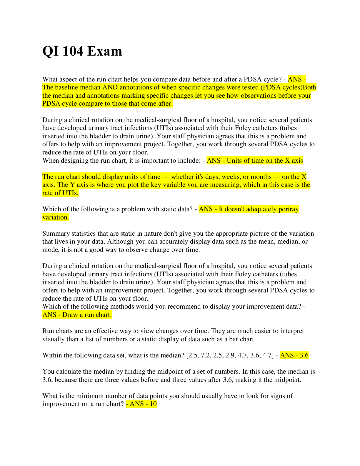 Preview image for IHI QI:104 / EXAM / 100% CORRECT ANSWERS